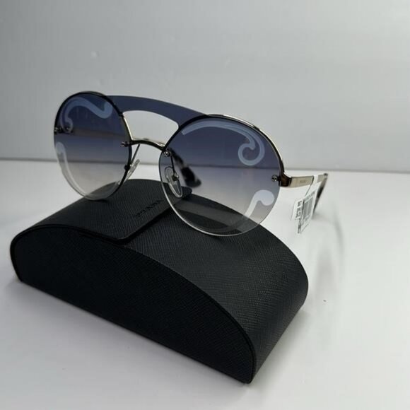 New Authentic Prada Gray and Gold Geometric Sunglasses main image 9